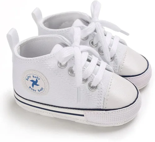 Vista 2 de Zapatos unisex para bebés, niñas y niños, suela suave, lona para recién nacidos, primeros pasos, zapatillas altas antideslizantes