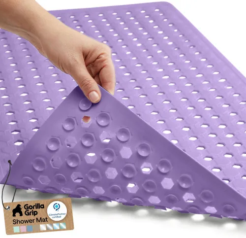 Vista 10 de GORILLA GRIP - Alfombrilla patentada cuadrada para cabina de ducha, alfombrillas pequeñas para el piso de la bañera para duchas de pie, ventosas