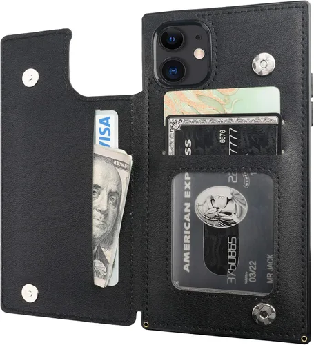 Vista 19 de Bocasal Funda tipo cartera para iPhone 11 Pro con tarjetero para tarjetas de crédito, piel sintética suave premium, función atril, cierre magnético