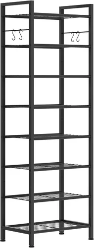 Vista 15 de usikey Zapatero de 10 niveles estrecho 20-30 pares, estante de zapatos alto y resistente de metal con 4 ganchos, almacenamiento delgado de zapatos