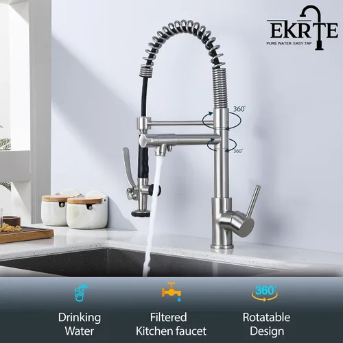 Vista 3 de Grifo de fregadero de cocina con rociador extraíble, grifos purificadores de filtro de agua 3 en 1, grifo de cocina de estilo comercial resistente