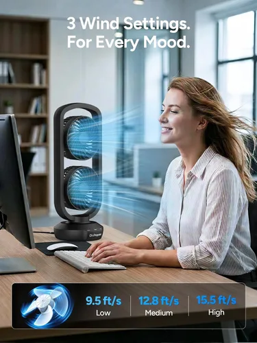 Vista 4 de DR.PREPARE Ventilador de Torre Pequeño Ventiladores de Mesa Oscilantes con inclinación de 270°, oscilación de 105°, 3 velocidades y 3 temporizadores