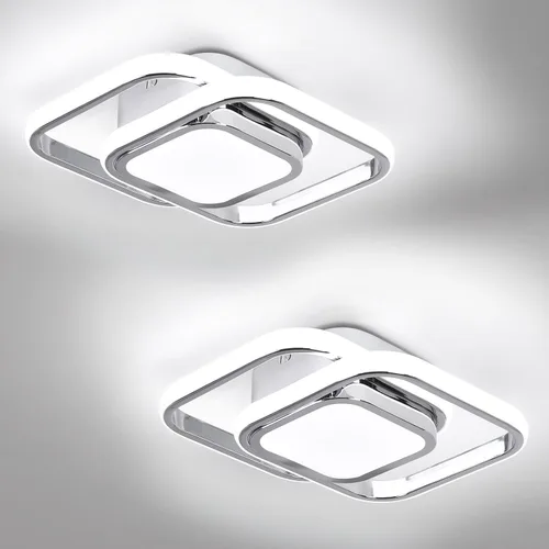 Vista 13 de CANEOE Lámpara de Techo Cuadrada para Pasillo, 6000K Blanco Frío Luz de Techo Moderna de Montaje al Ras, Accesorios de Iluminación LED Cromados