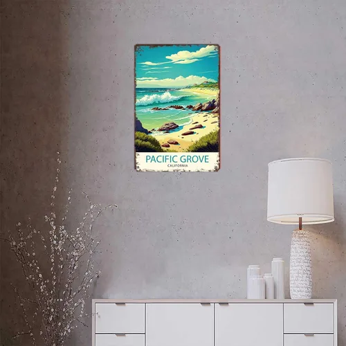 Vista 4 de Letreros de metal inspiradores, póster vintage para pared, diseño de Pacific Grove California, impresión de viaje para oficina, hogar, habitación