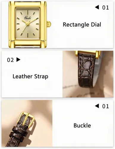 Vista 5 de Reloj de pulsera vintage rectangular de cuero para mujer, elegante reloj de pulsera de cuarzo clásico impermeable para mujer, reloj de regalo