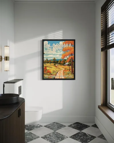 Vista 2 de Póster artístico de paisaje del estado de Alabama, decoración artística de paisaje retro de estados, pintura de montaña y paisaje de aventura