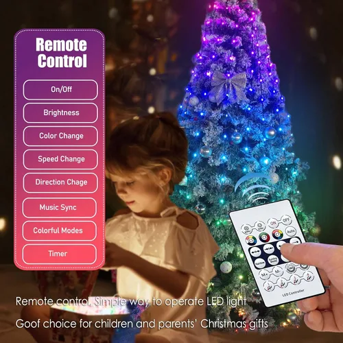 Vista 12 de Luces inteligentes para árbol de Navidad, línea colgante de 6.5 pies que va sobre el árbol, 200 luces LED que cambian de color multicolor