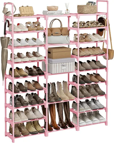 Vista 12 de WOWLIVE Zapatero de 9 niveles, almacenamiento de zapatos, organizador de zapatos de 30-35 pares, unidad de torre de zapatos, estante de tubos
