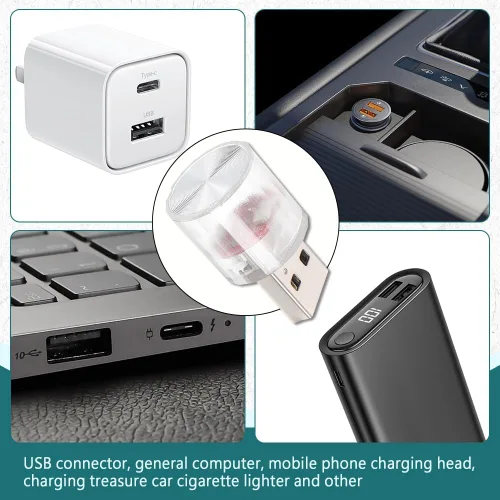 Vista 7 de Lámpara LED USB para interior de coche, luces LED mini USB universales para decoración de coche, luz nocturna LED mini USB enchufable para coches