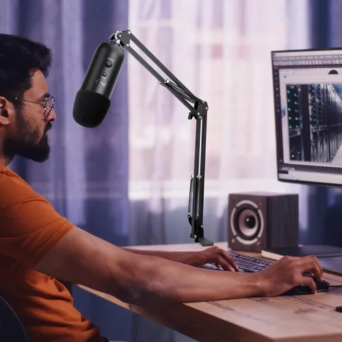 Vista 8 de Blue Yeti - Soporte para micrófono con cubierta de espuma, soporte de brazo de tijera de suspensión y filtro de parabrisas para micrófono