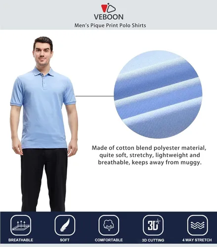 Vista 5 de VEBOON Polo de piqué para hombre de manga corta, mezcla de algodón, cuello casual, para negocios