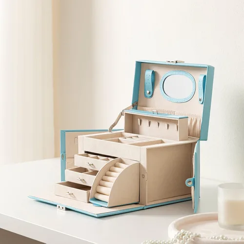 Vista 2 de Oyydecor Joyero organizador para mujeres y niñas piel sintética para personas mayores caja de almacenamiento de joyas de tamaño mediano