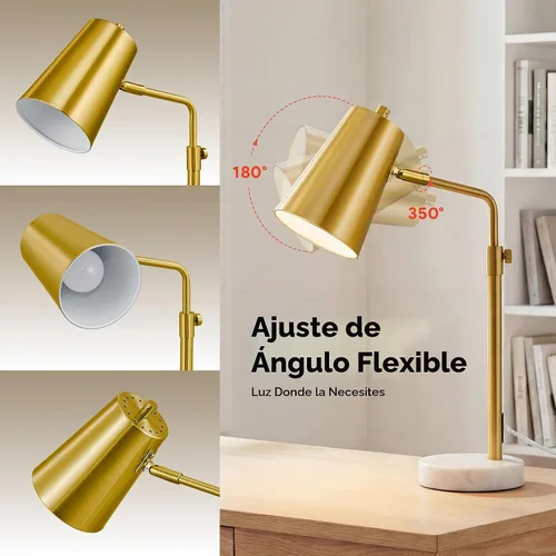 Vista 3 de VONLUCE Lámpara de escritorio dorada con bombilla LED ajustable, lámpara