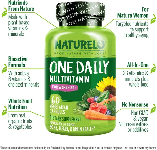 Vista 2 de Naturelo Multivitamina de un día para mujeres de más de 50 años (sin hierro) - Apoyo para la menopausia para mujeres mayores de 50 años - Suplemento