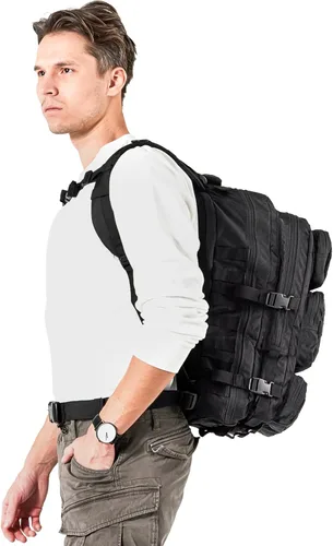 Vista 8 de Mochila Táctica Falko para Hombre y Mujer 50L Mochila 2.4 Veces Más Fuerte Mochila Militar Grande Tipo Molle, Mochila de Emergencia para Exteriores