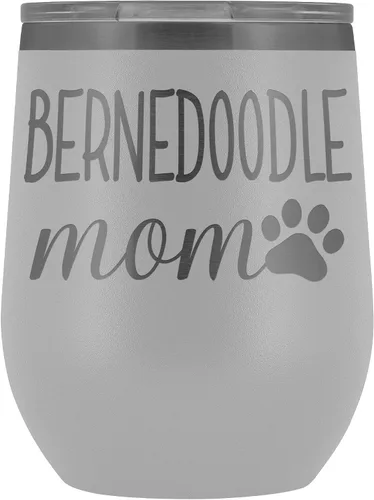 Vista 12 de Bernedoodle Mom Wine Tumbler, Personalized Doodle Dog Mom Wine Tumbler With Lid, Dog Mom Stainless Steel Wine Glasses Insulated Wine Tumbler (Black)