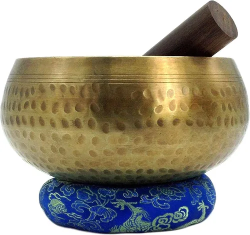 Vista 3 de Juego de cuencos tibetanos martillados a mano de grado de meditación de 5.90 pulgadas, de calidad profesional, de 2.2 libras, con sonido tibetano