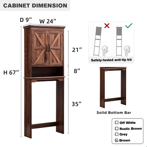 Vista 8 de ACCOHOHO 67" Tall Farmhouse Over The Toilet Storage Bathroom Cabinet, Brown Marrón