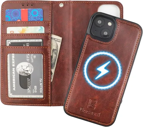 Vista 11 de Bocasal Funda tipo cartera desmontable para iPhone 14 con bloqueo RFID, ranuras para tarjetas, soporte de piel sintética de alta calidad, soporte