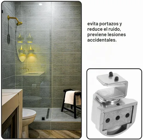 Vista 2 de Angoily Tope magnético para puerta de ducha, tope de puerta de montaje en piso con accesorios, tope de puerta de vidrio deslizante adhesivo sin
