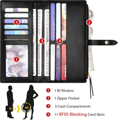 Vista 3 de Billeteras delgadas para mujer, tarjetero RFID plegable con bolsillo con cremallera, Mandala azul, Delgado