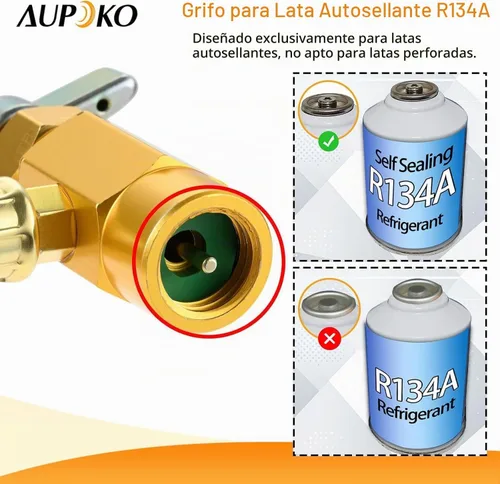 Vista 6 de Kit de manguera de carga de refrigerante R134A para CA, lata con válvula autosellante de 1/2'', y manguera de recarga con manómetro de presión