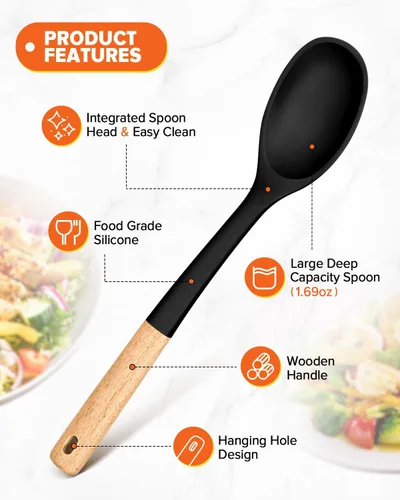 Vista 4 de Cucharas de cocina de silicona, excelentes para recoger guarniciones y servir guisos abundantes, de silicona mate libre de BPA, cuchara de servir