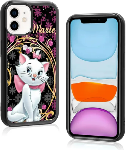 Vista 8 de Elegante funda de teléfono con diseño de gato Marie compatible con iPhone 11, funda de encaje dorado para iPhone, a prueba de golpes, rosa fucsia
