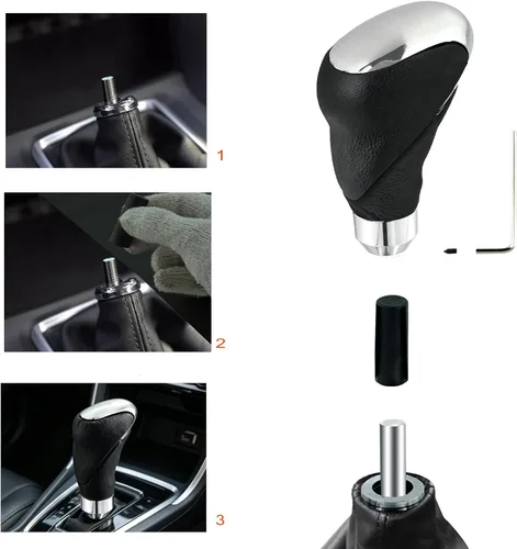 Vista 3 de Lunsom Pomo de Palanca de Cambios de Cuero, Cabezal de Mango de Palanca de Cambios de Transmisión Type-R se Adapta a la Mayoría de Automóviles Negro