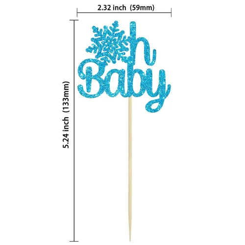 Vista 2 de Gyufise Paquete de 24 adornos de copos de nieve Oh Baby para cupcakes con purpurina azul Frozen Oh Baby Pick Decoraciones para baby shower