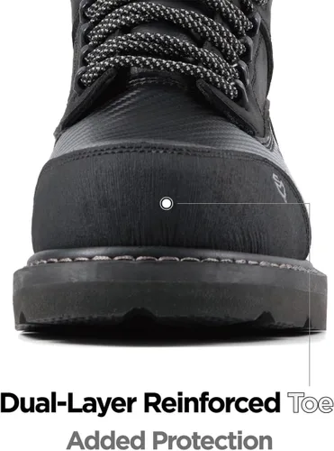Vista 5 de SUREWAY Botas de trabajo para hombre de 6 pulgadas, impermeables, suaves/compuestas, cuero de caballo loco resistente, con cordones antideslizantes