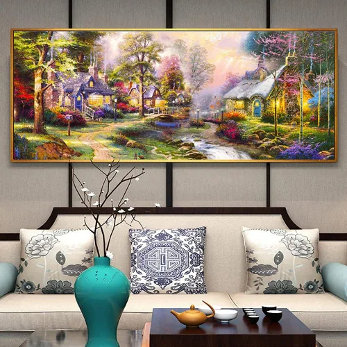 Vista 2 de Twinkel Pinkel Kits de pintura de diamantes 5D grandes para adultos, paisaje, cabaña, taladro completo, pintura de diamante, arte de bordado