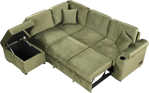 Vista 15 de LUMISOL Sofá cama convertible 3 en 1 de 55.9 pulgadas con puertos USB, portavasos, soporte giratorio y bolsillos de almacenamiento, sofá cama Gris