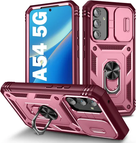 Vista 101 de PASNEW Funda militar para iPhone 13 Pro Max, cubierta de cámara deslizante y soporte de anillo de metal de 360°, carcasa rígida multicapa resistente