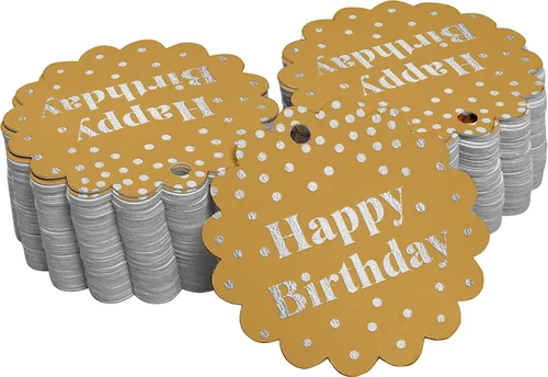 Vista 48 de Etiquetas de papel para colgar con texto en inglés «Happy Birthday» (50 unidades)