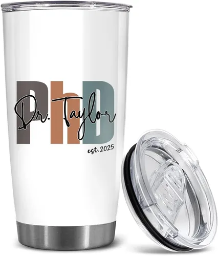 Vista 15 de BECHUSKY Regalo de graduación de doctorado personalizado, taza de doctorado con nombre personalizado, vaso de doctorado para hombres y mujeres