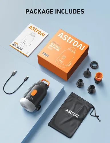 Vista 8 de AstroAI Mini bomba de aire para inflables con batería de 3000 mAh, bomba de colchón de aire con linterna de campamento, bomba de aire eléctrica