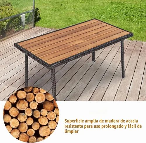 Vista 6 de COSTWAY Juego de muebles de ratán de patio de 4 piezas para conversación al aire libre, mesa de centro con cojines