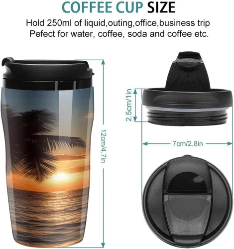 Vista 2 de Sunset Palm Tree Ocean Coffee Cup Hot Coffee Travel Mug Reusable Iced Coffee Cups Double Heat Insulation Coffee Mug with Leak-Proof Lid Stylish