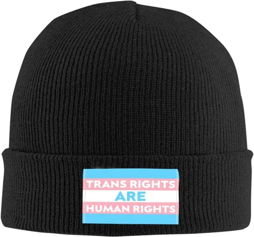Vista 2 de Trans Rights are Human Rights LGBT Beanie Hat Men Winter Warm Hat Women Knit Slouchy Skull Cap Hedging Hat Black