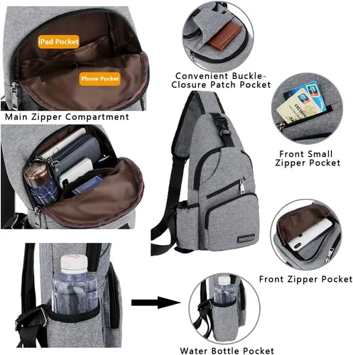 Vista 3 de Peicees Sling Bag for Men Women Shoulder Bag Daypack with Bottle Holder