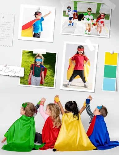 Vista 2 de Capas y máscaras de superhéroe de doble cara para niños, perfectas para Navidad, Halloween, cosplay y fiestas