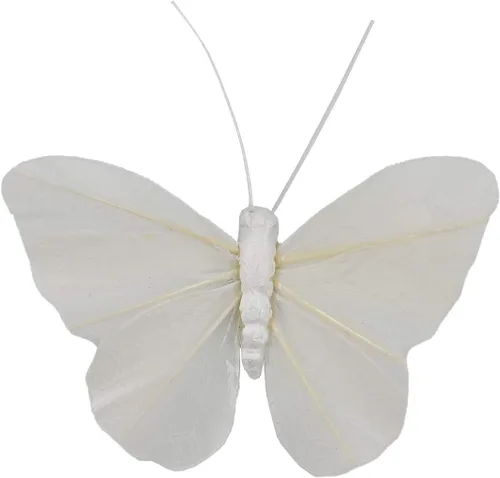 Vista 2 de Berfutall - Juego de 12 mariposas de plumas para decoración de mariposas, blancas en alambre. Decoración del hogar de primavera para fiestas, fotos