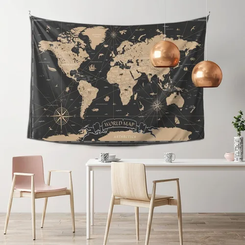 Vista 9 de MOUNDHONG Tapiz negro retro con mapa del mundo para colgar en la pared, tapiz de arte retro para pared, tapices de pared grandes para dormitorio