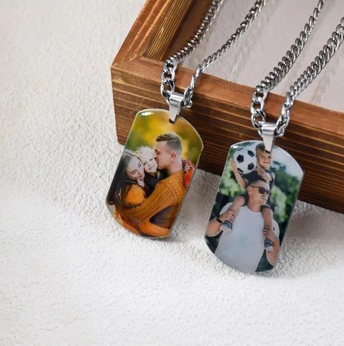 Vista 4 de Collar con colgante de etiqueta de perro con foto personalizada, fecha, texto, imágenes, collar de acero inoxidable personalizado para hombres