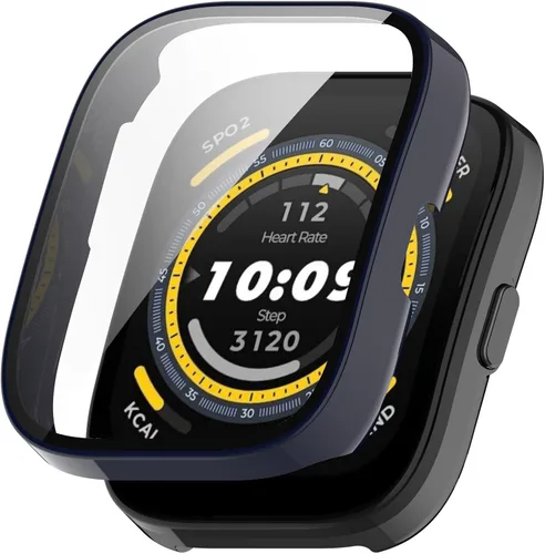 Vista 3 de Protector de pantalla diseñado para Amazfit Bip 5 con película de vidrio templado, parachoques de policarbonato duro, cubierta completa, accesorios