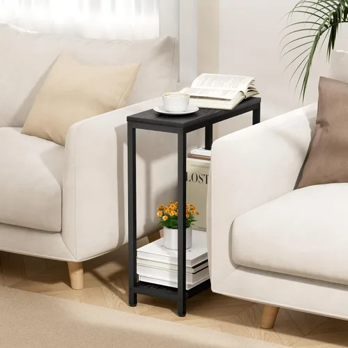 Vista 3 de SLEEPING LAMB Mesa auxiliar estrecha pequeña para espacio pequeño, mesa auxiliar de sofá de 2 niveles, mesa de noche delgada para sala de estar