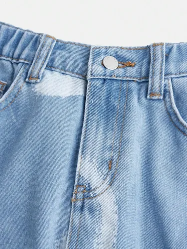 Vista 4 de Floerns Jeans de mezclilla de pierna recta rasgados con cintura elástica para niñas