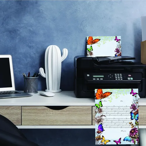 Vista 5 de Papel para impresora láser y inyección de tinta con membrete de mariposas, paquete de 25