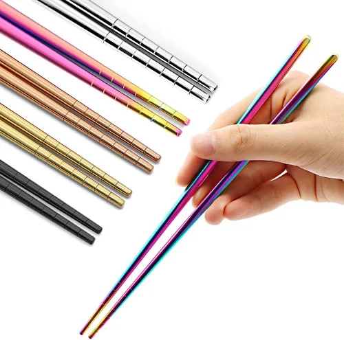 Vista 9 de Palillos de acero inoxidable 304 reutilizables multicolores, ligeros, aptos para lavavajillas – 5 pares (negro)